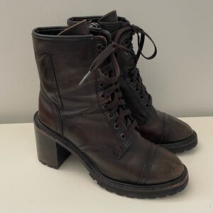 Thursday Boot Company Rebel Heeled Lace Up Combat Boots Coffee Black Size 6